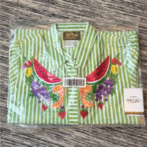 Bob Mackie Tops - New Bob Mackie Wearable Art Embroidered Fruit Watermelon L Large Shirt Top NWT